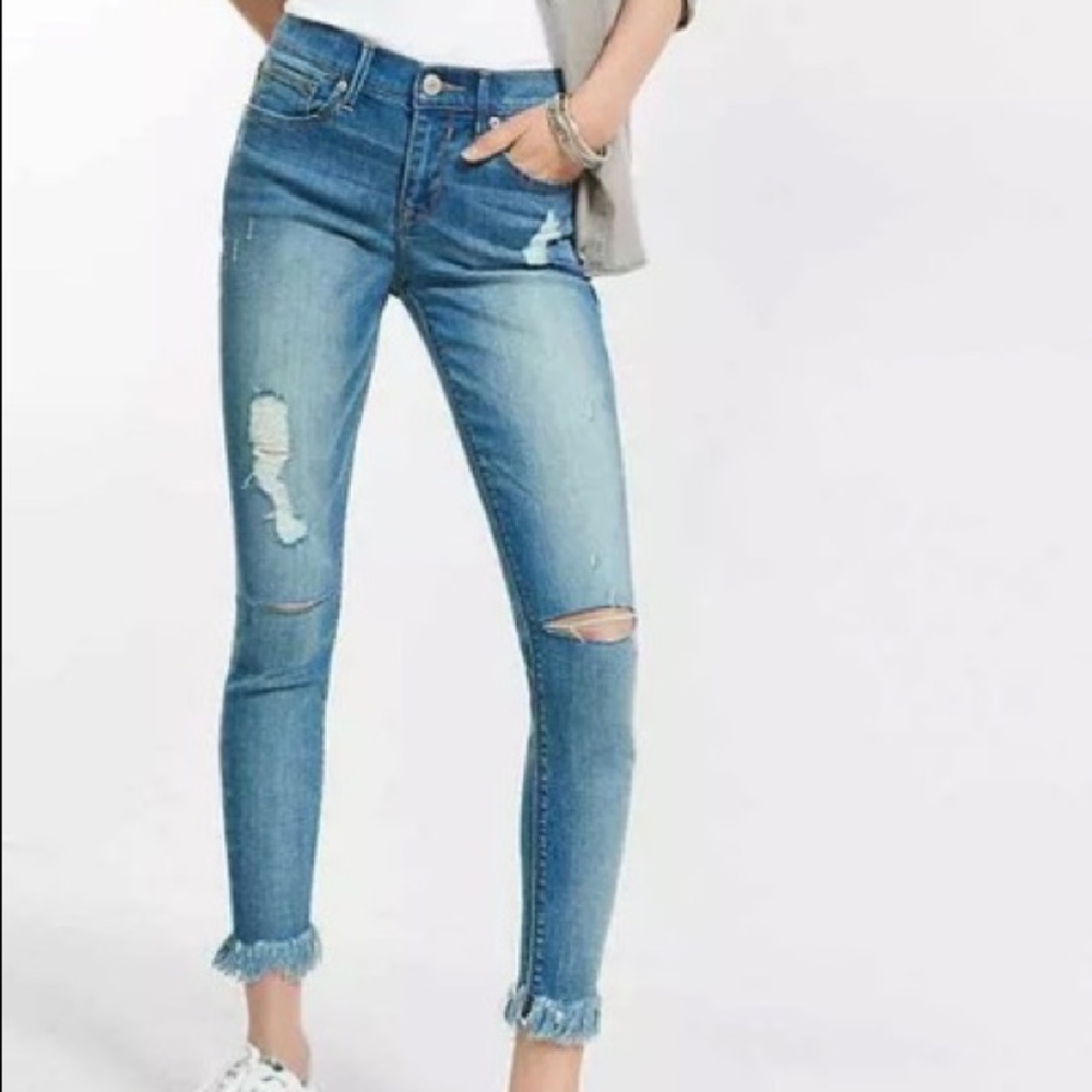 Express Mid Distressed Performance Cropped Jeans - image 1